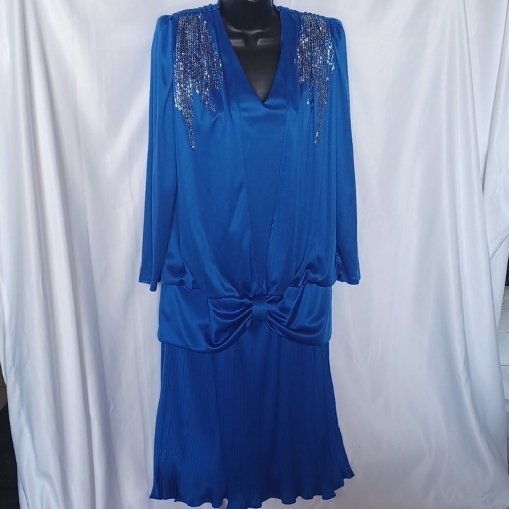 Jenny Vintage Dress, made in USA Sz 12 Beautiful! Royal Blue